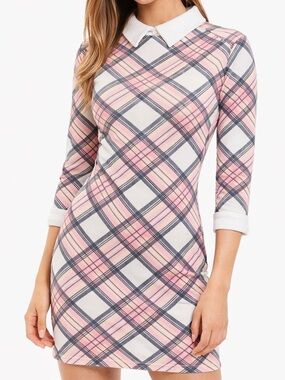 NWT - Missguided Pink Tartan Plaid Bodycon Mini Dress Peter Pan Collar Size US 4